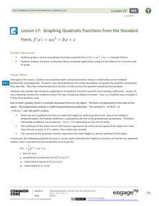 Lesson 17: Graphing Quadratic Functions from the