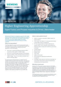 Higher Engineering Apprenticeship Digital Factory and Process