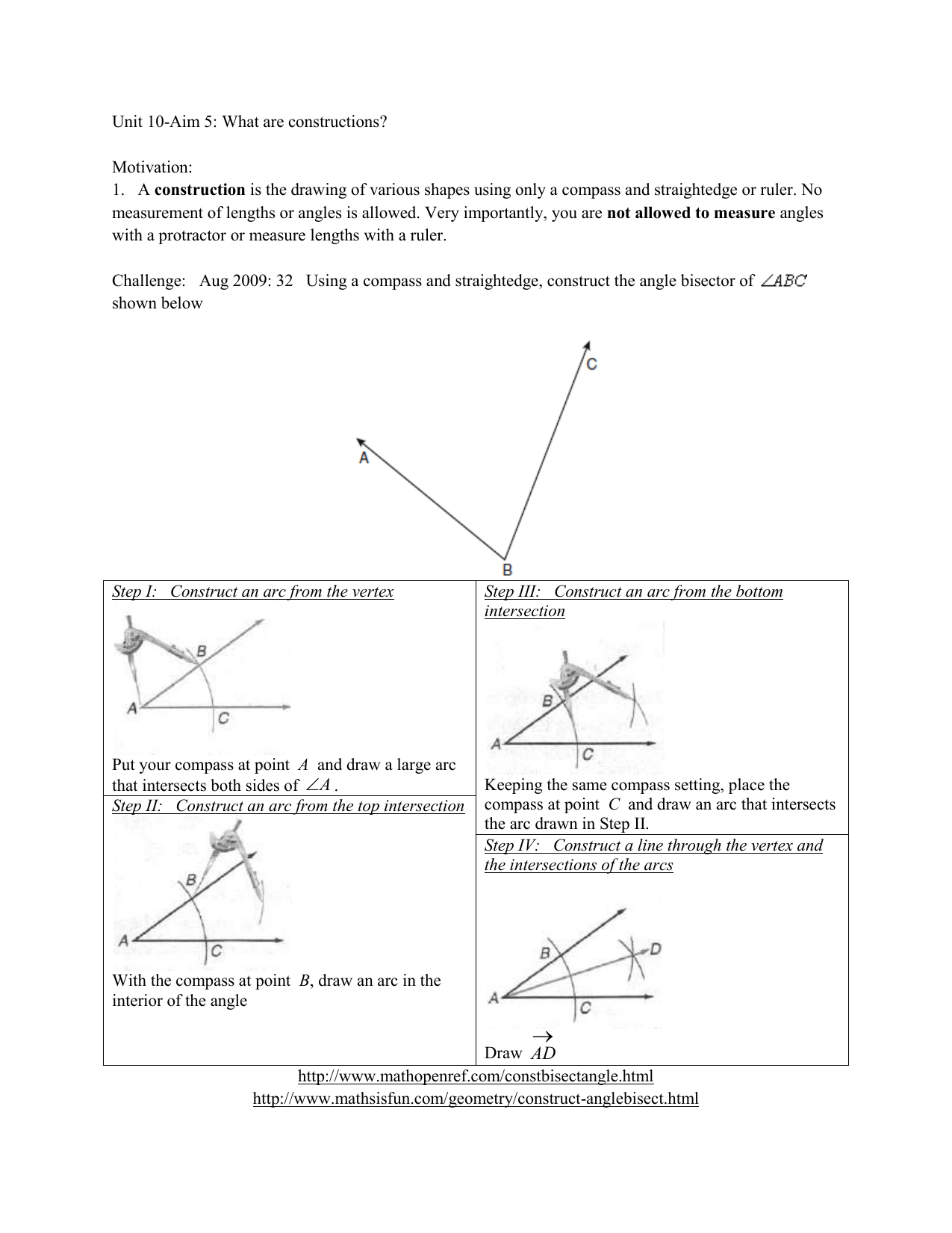 Construction of Angles - Using Protractor and Compass, Steps of  Constructions, Examples