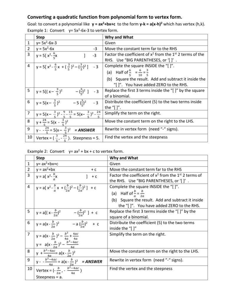 Convertquadratictovertexform N