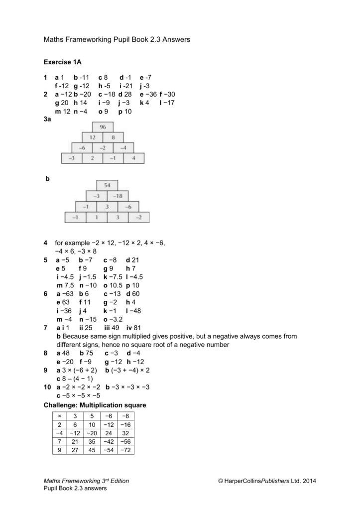 maths frameworking homework book 1 answers