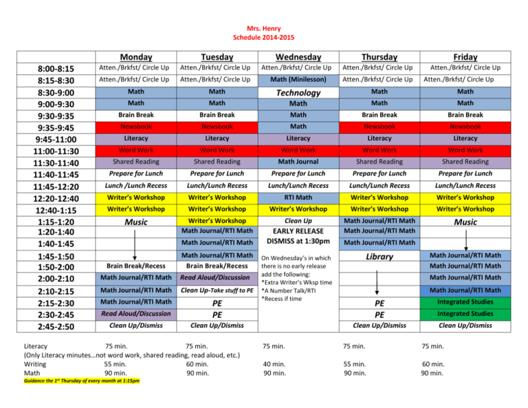Henry 2014 2015 Schedule