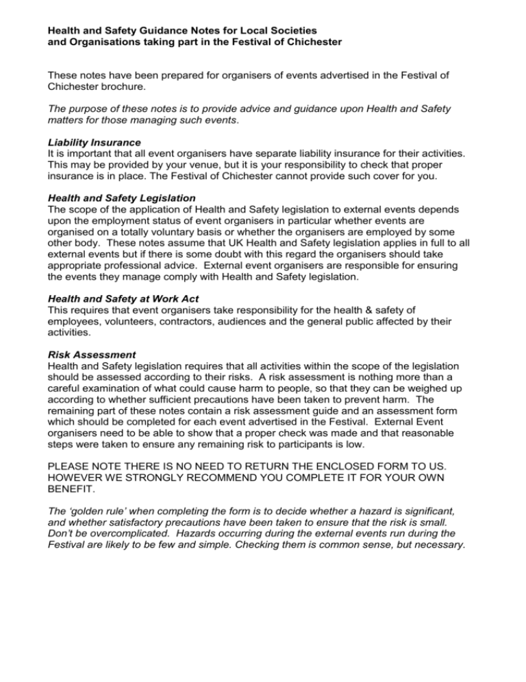 Health And Safety Guidance Notes For Local Societies