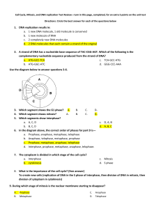 Cell Cycle, Mitosis, and DNA replication Test Review—turn in this