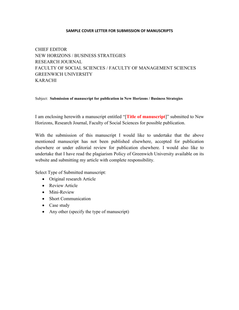 Cover Letter To Academic Journal For Submission -