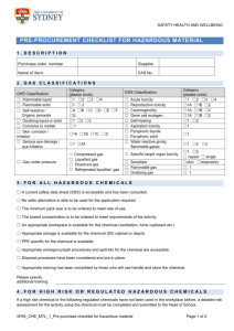 Pre-procurement checklist for hazardous materials