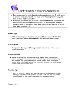 Weekly Spelling Homework Sheet
