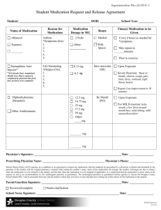 Superintendent File: JLCD-E-1 Student Medication Request and
