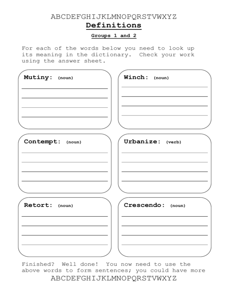 dictionary definition assignments