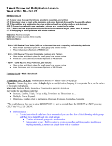 1st Nine Week Review and Multiplication LP 10