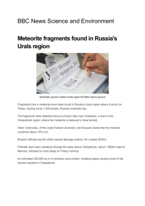 Meteorite Fragments found in Russia`s Ural`s