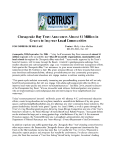 Chesapeake Bay Trust Announces Almost $1 Million in Grants to