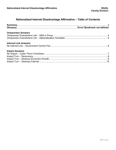 Nationalized Internet Disadvantage Affirmative – Table of Contents