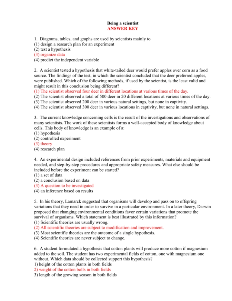 Scientific Method Practice Test Answer Key