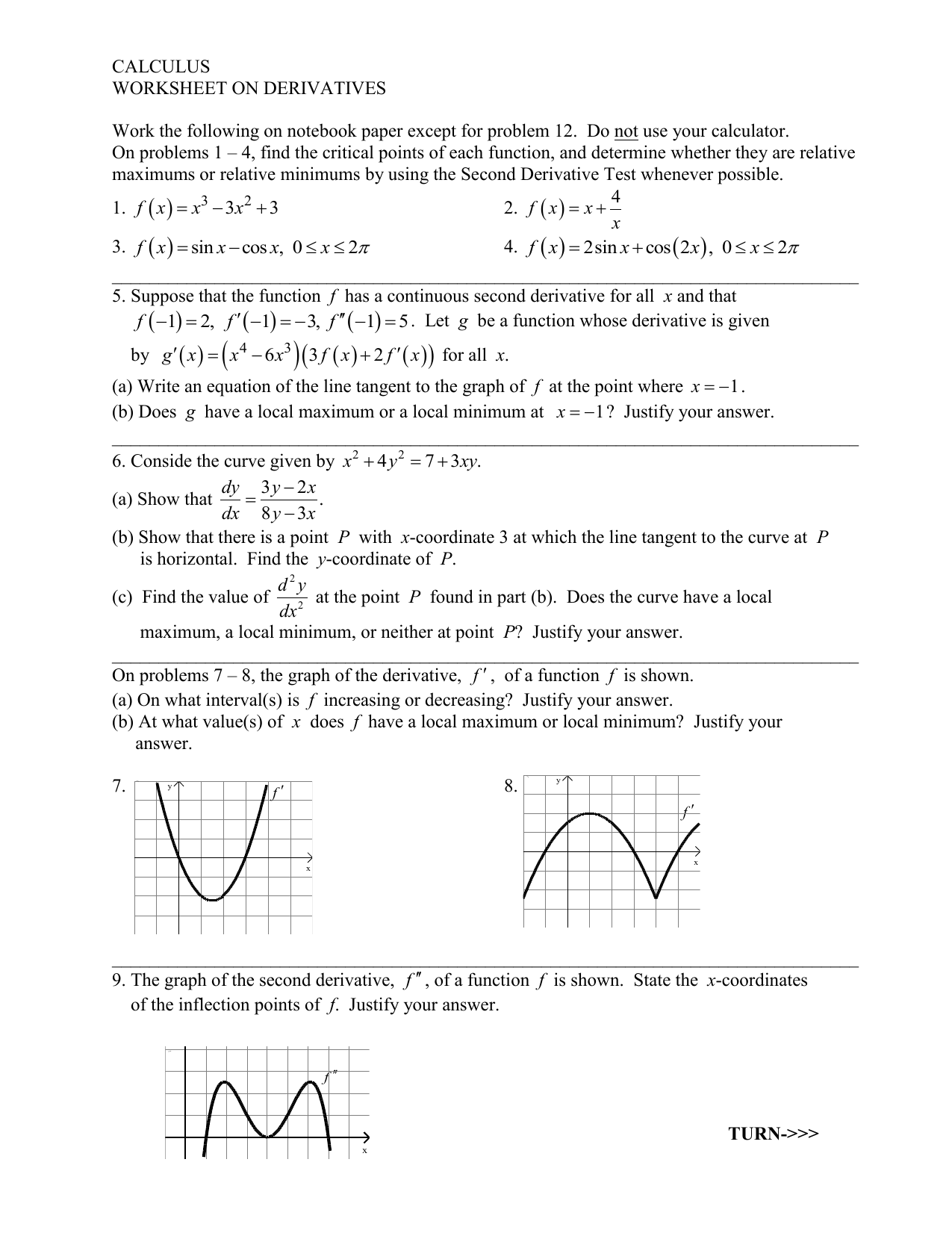 Calculus Derivative Worksheet With Answers