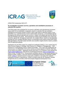 iCRAG PhD studentship GW3.2.P1 An investigation of arsenic
