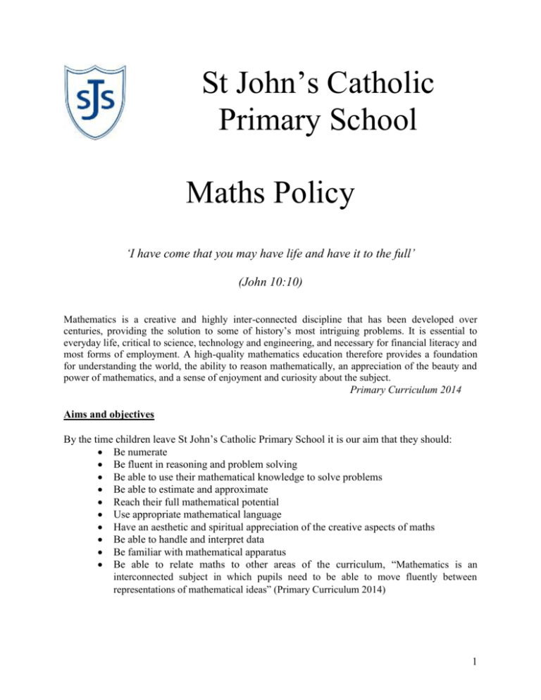 Maths Policy St John`s Catholic Primary School