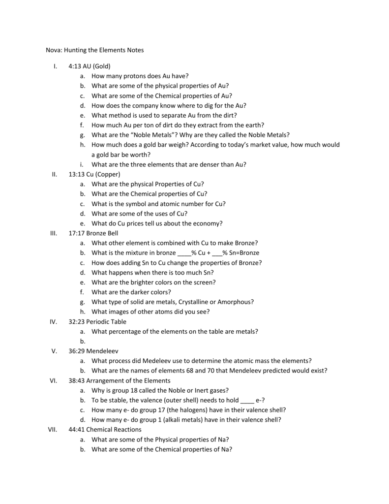 33 Nova Hunting The Elements Worksheet Answer Key - support worksheet