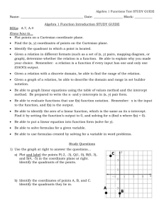 Algebra 1 Functions Test STUDY GUIDE Algebra 1 Functions Test