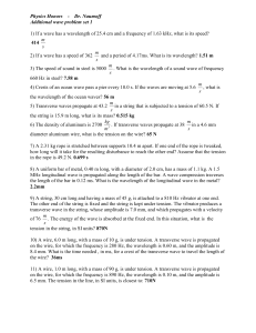Physics Honors - Dr. Naumoff Additional wave problem set 1 1) If a