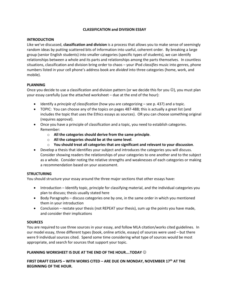 dividing and classifying essay