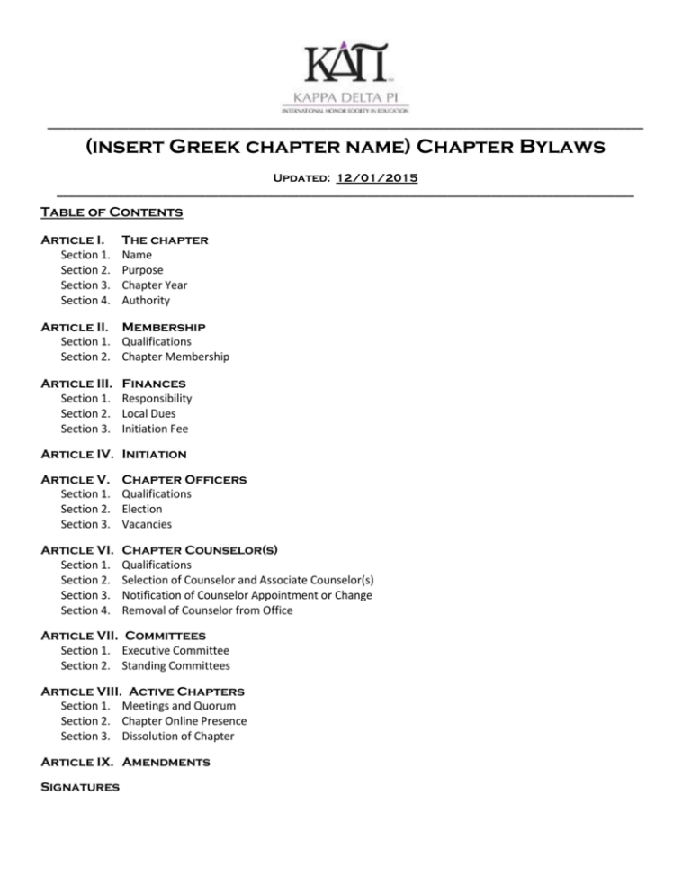 The Chapter Bylaws Template.