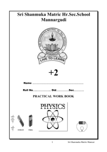 Physics practical workbook - Sri Shanmuka Matriculation Higher