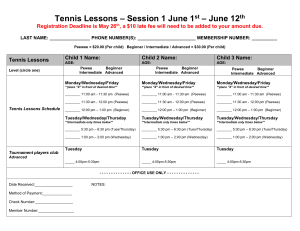 2015 Tennis lessons registration – Session 1 June 1 through 12