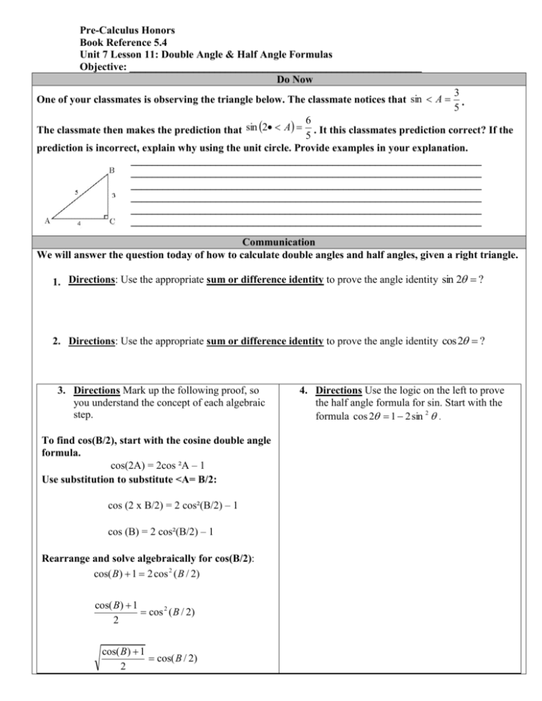 Lesson 11 Double Angle And Half Angle Formulas