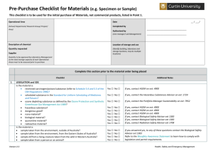 Material Pre-Purchase Checklist - Health, Safety and Emergency