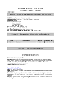 Material Safety Data Sheet Aluminum (Metallic, Powder) ACC