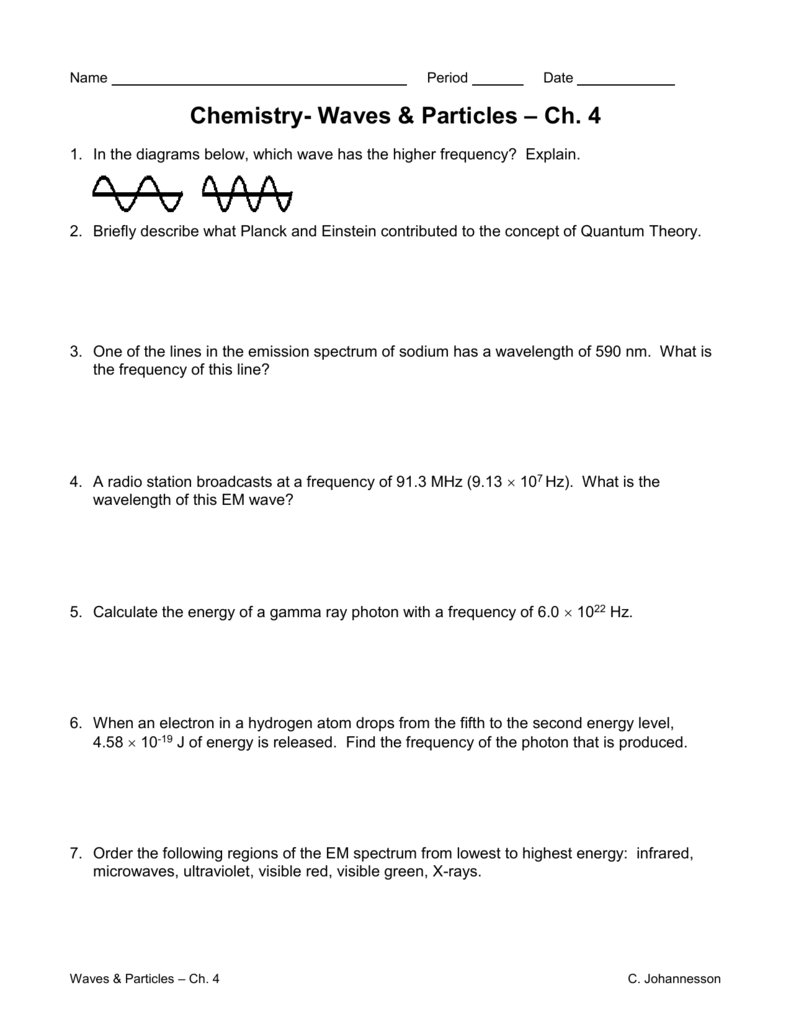 Waves & Particles Worksheet In Waves Review Worksheet Answer Key