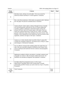 Student RWS 100 Grading Rubric for Paper #2 Points Possible