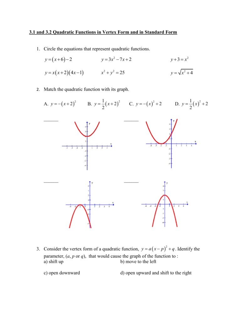 200.200 and 200.20 Worksheet Inside Characteristics Of Quadratic Functions Worksheet