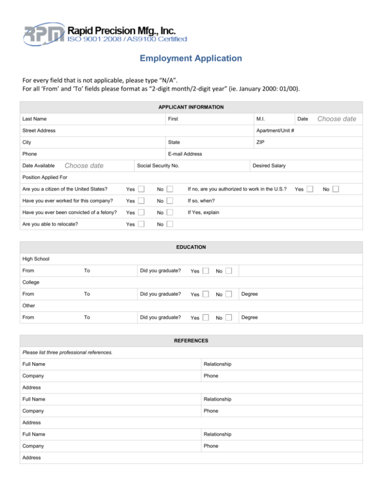 Employment Application