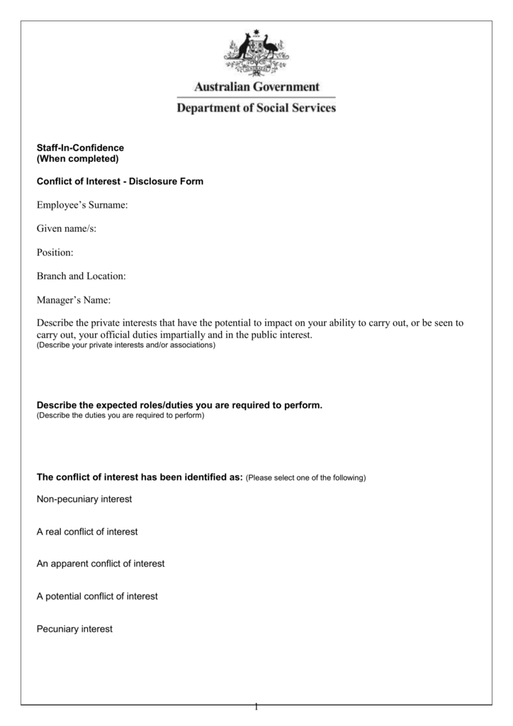Conflict Of Interest Disclosure Statement Template ...