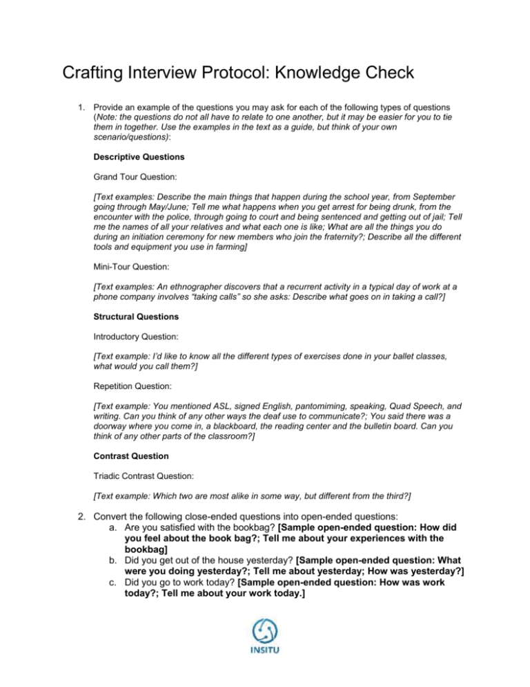 Interview Protocol Template, • using the provided example or templates ...