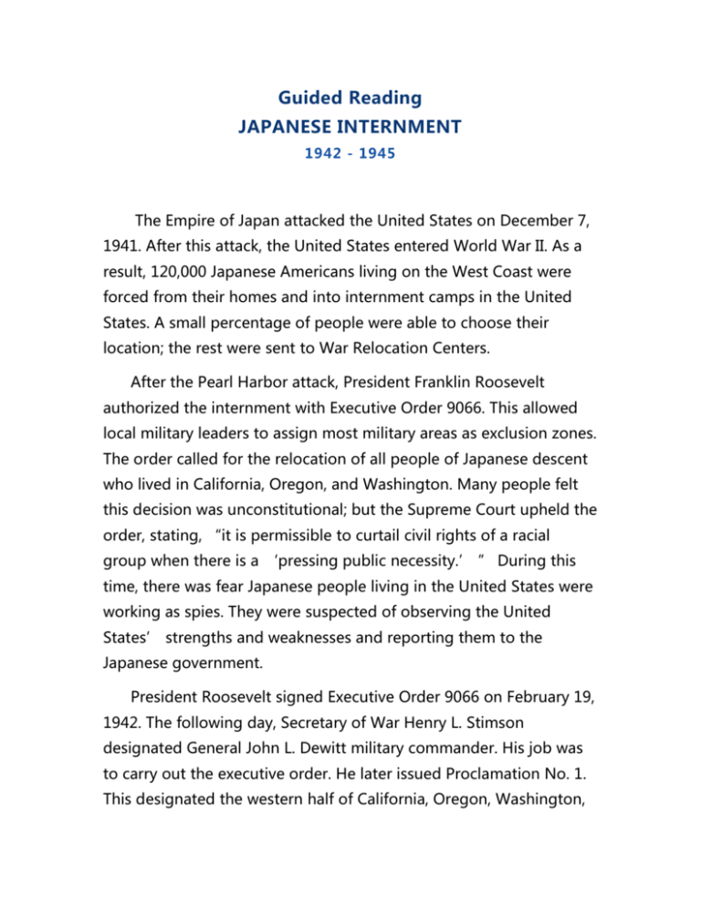 was the internment of japanese justified essay