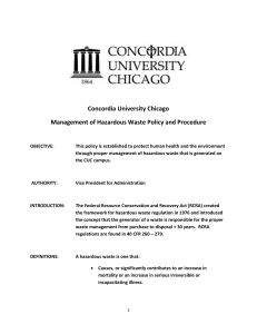 Concordia University Chicago Management of Hazardous Waste