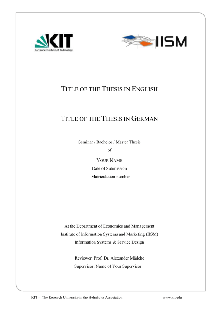 Master Thesis Cover Page Template - Thesis Title Ideas for College