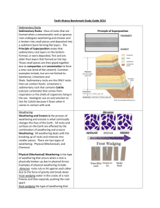 Earth History Benchmark Study Guide 2014 Sedimentary Rocks