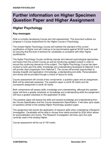 Further information on Higher Specimen Question Paper: Psychology
