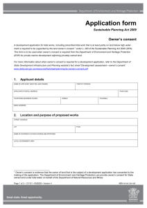 Application for Owner`s consent - Department of Environment and