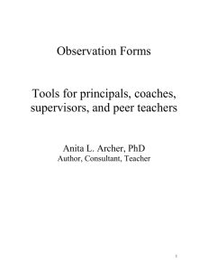 Observation Forms: Tools for principals, coaches, supervisors