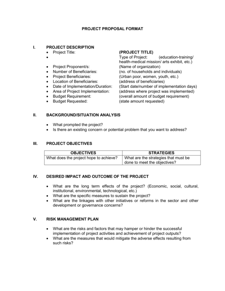 PROJECT PROPOSAL FORMAT