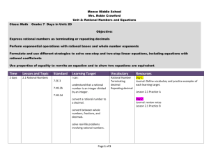 Time Lesson and Topic Standard Learning Target Vocabulary