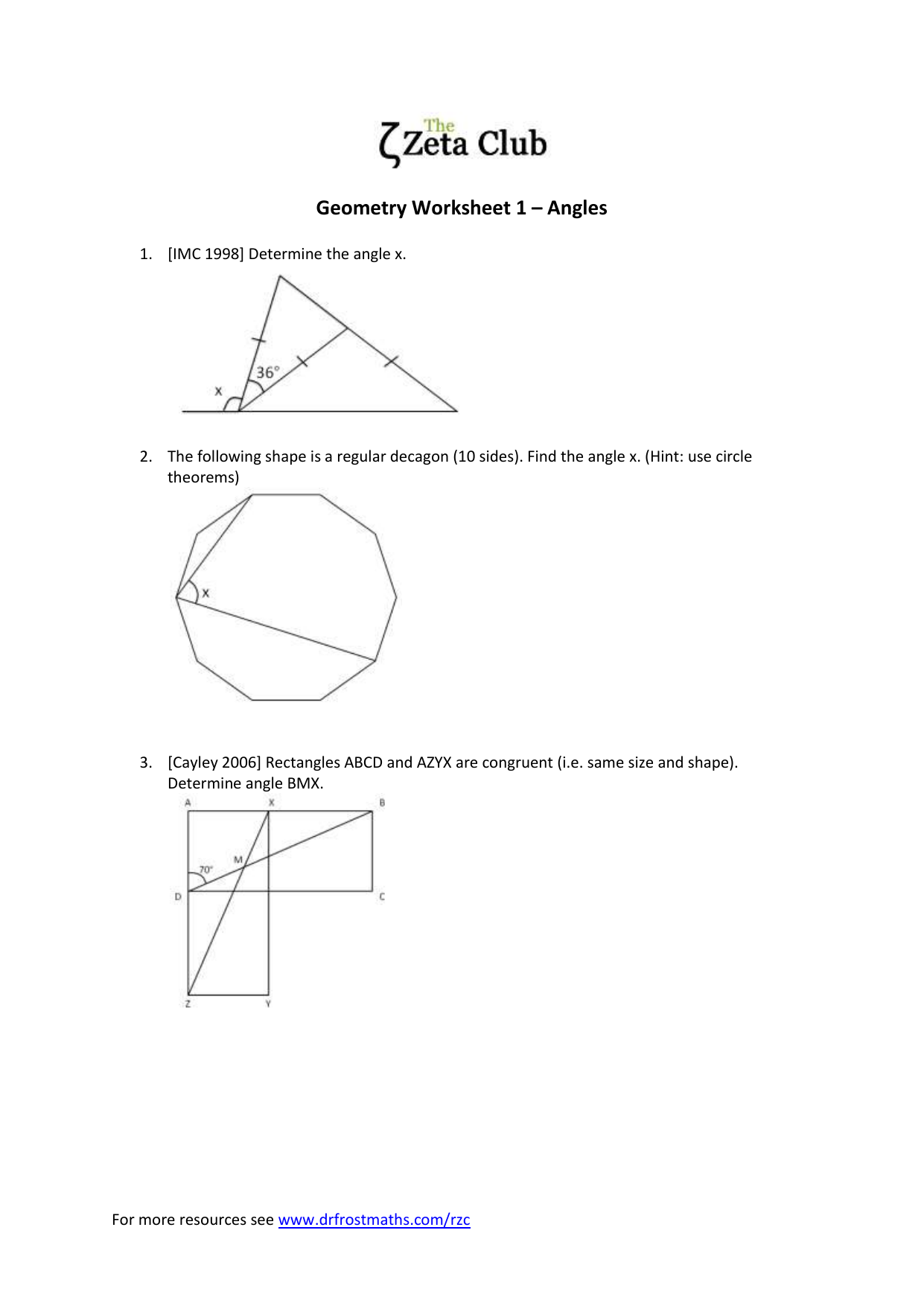 Zeta Club Geometry Worksheets