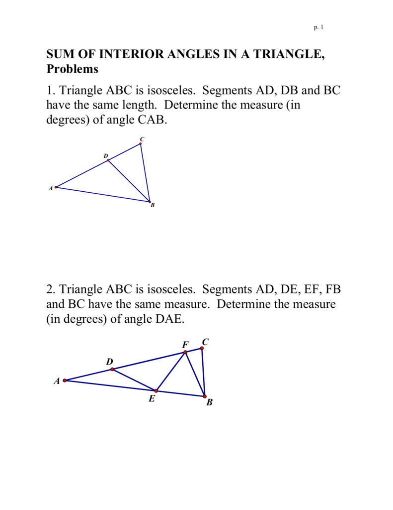 Sum Of Interior Angles In A Triangle Problems