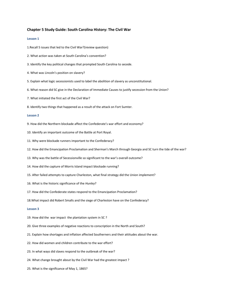 SC History Chapter 5 Study Guide With Answer Key SC History Chapter 5 Study Guide With Answer Key