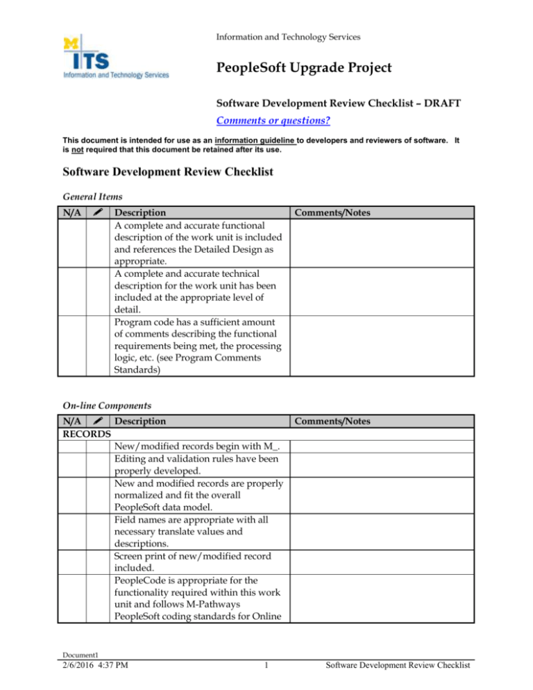 Software Development Review Checklist